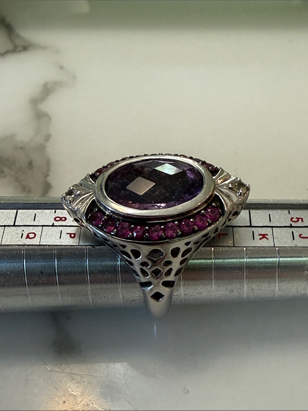 Dallas Prince Silver, Amethyst, And Pink Sapphire Ring, Size 6.5-7
